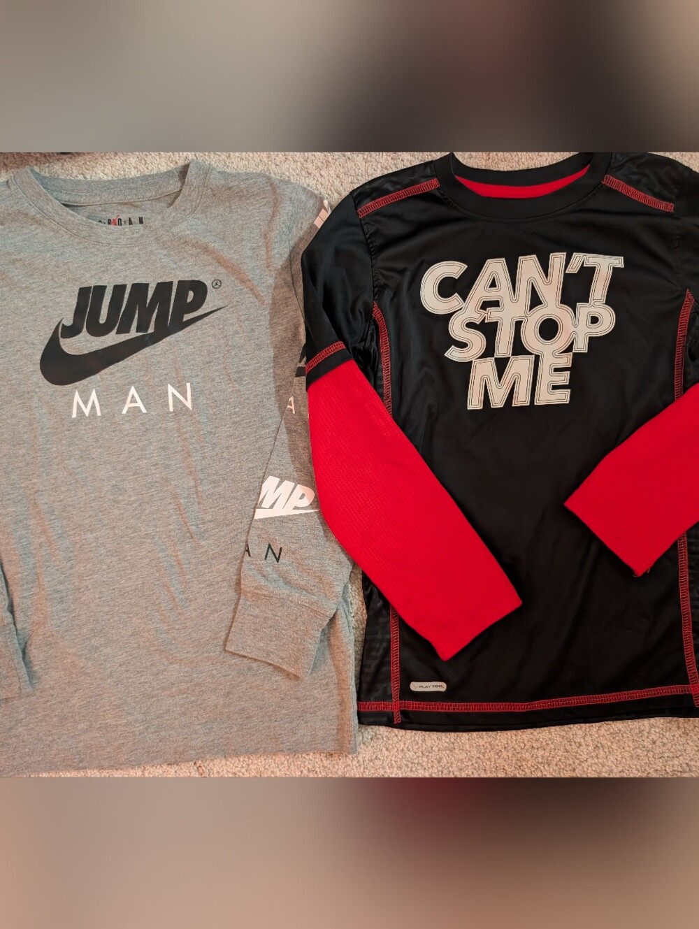 Jordan Black & Red 'Can't Stop Me' Long-Sleeve Graphic Top with Gray Logo Tee